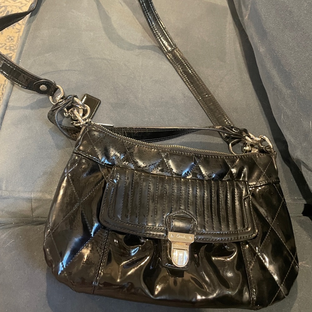 Black patent leather coach bag